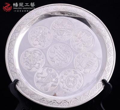 一錾一世界 210克小八宝纯银酒盘的手工錾刻之美
